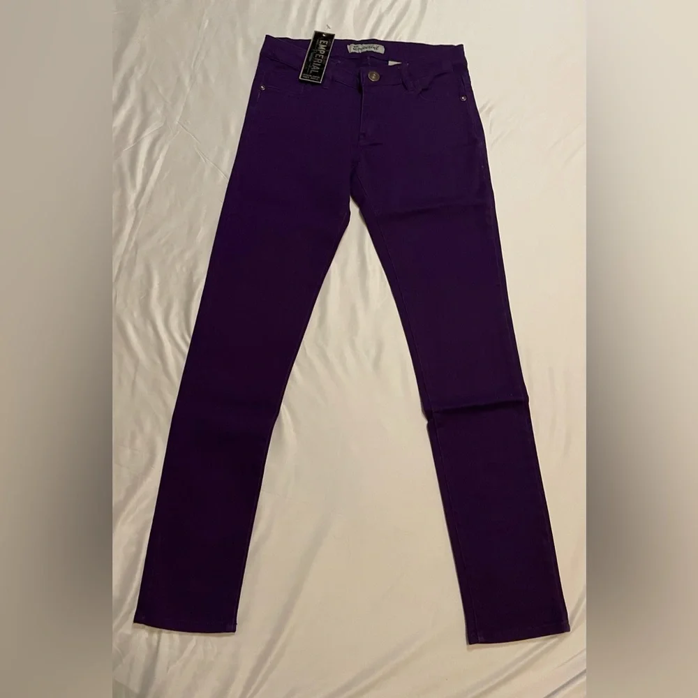 Emperial Premium Jeans Juniors Size 3 Low Rise Skinny Purple Denim 5 Pocket NWT - Picture 1 of 9